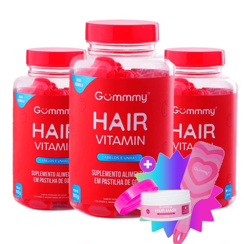 3 Gummy® Hair + 1 Escova + 1 Hair Mask