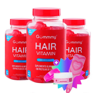 3 Gummy® Hair + 1 Escova + 1 Hair Mask