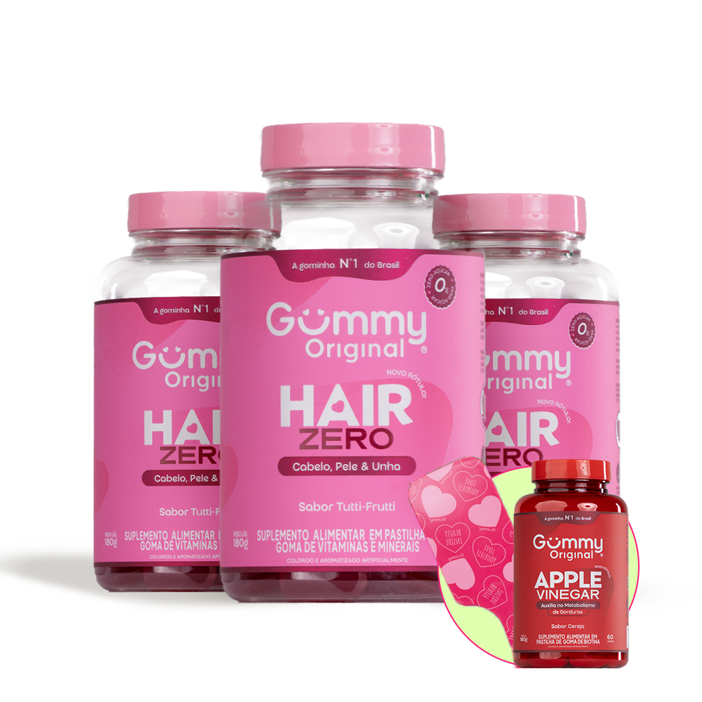 3 Gummy Hair Zero + 1 Vinagre de Maçã + 1 Escova Degradê