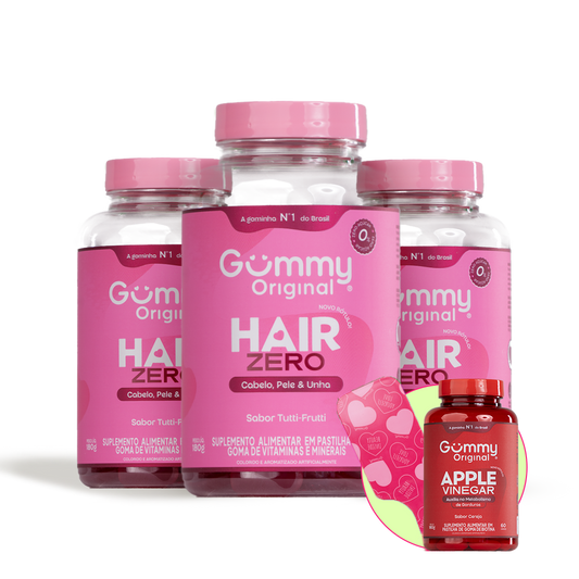 3 Gummy Hair Zero + 1 Vinagre de Maçã + 1 Escova Degradê