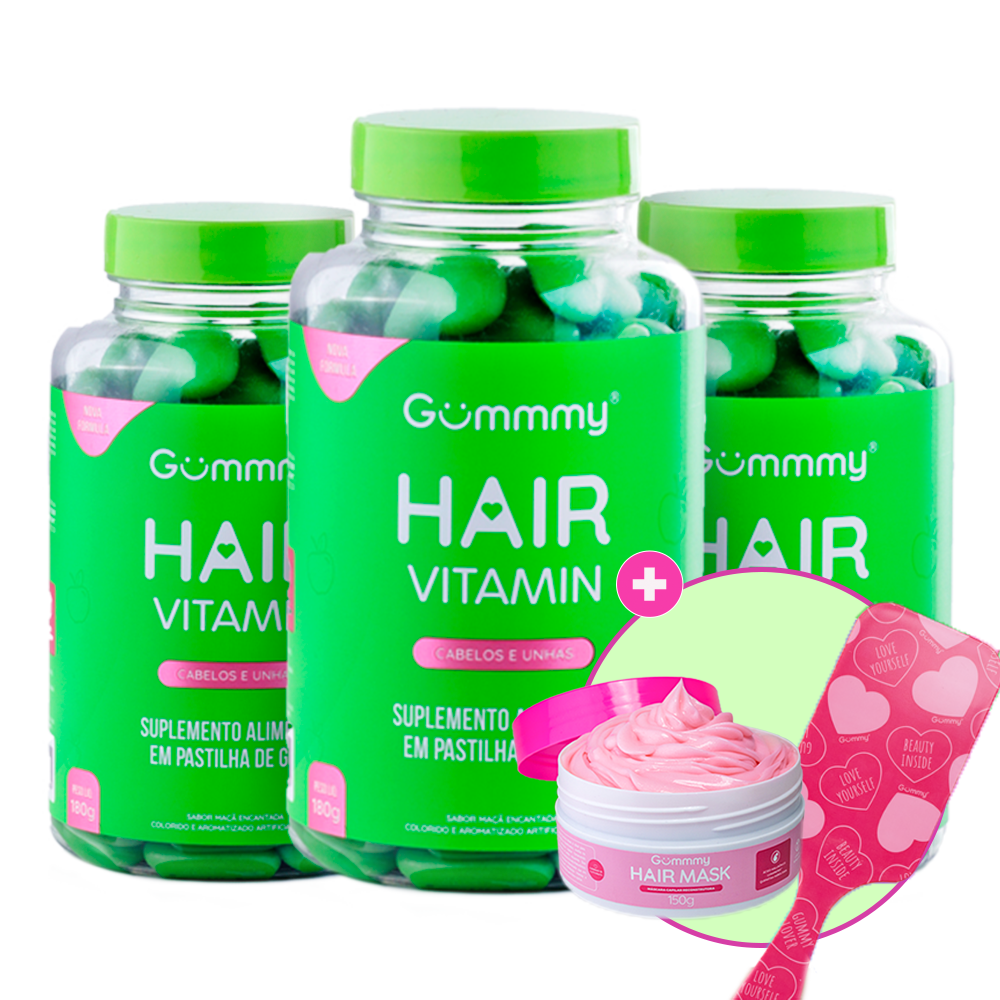 3 Gummy® Hair + 1 Escova + 1 Hair Mask