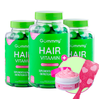 3 Gummy® Hair + 1 Escova + 1 Hair Mask