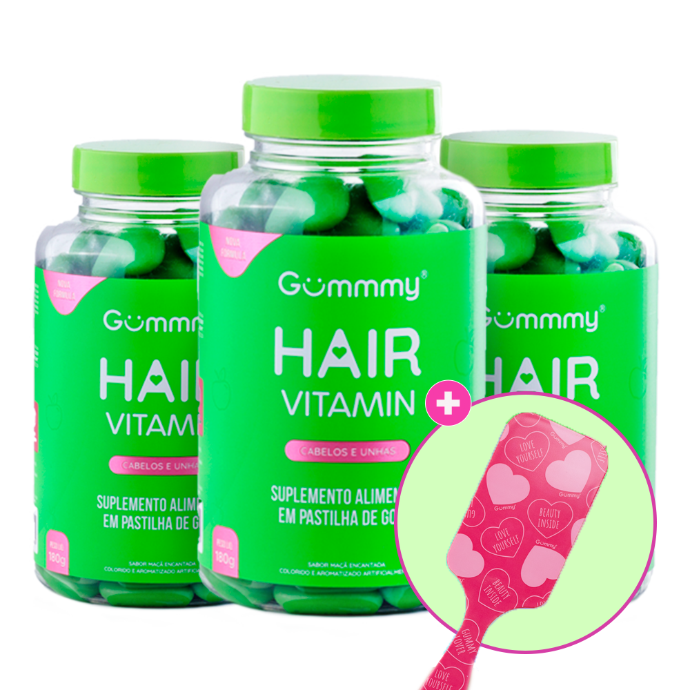 3 Gummy® Hair 180g + Escova ou Necessaire Xoxo