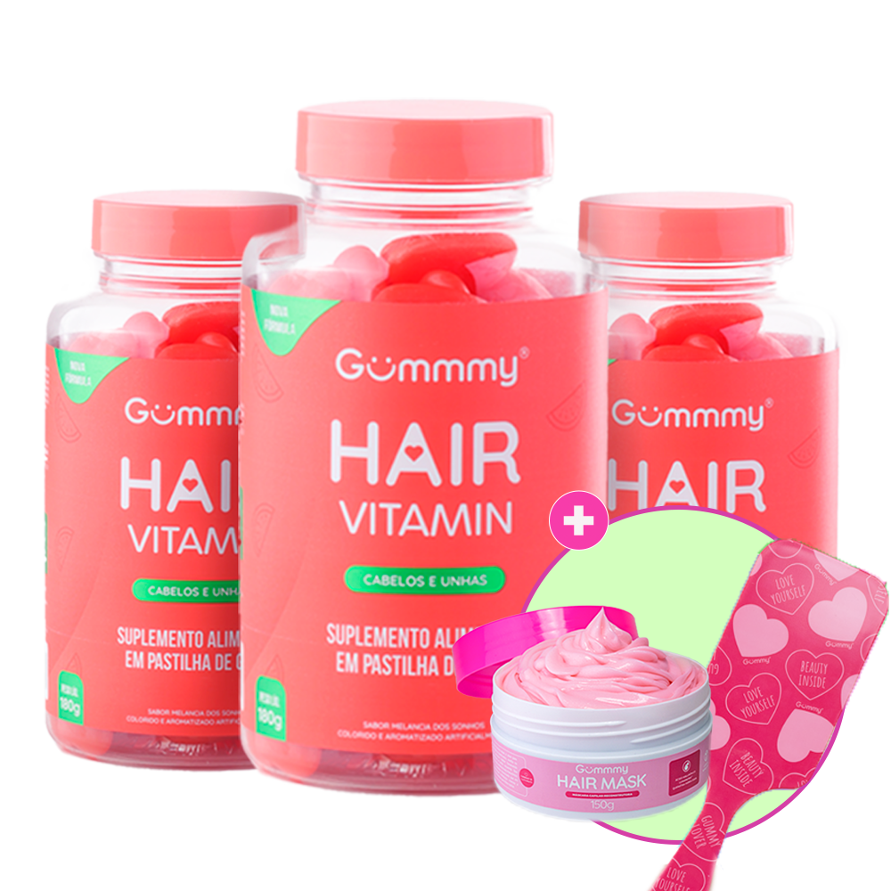 3 Gummy® Hair + 1 Escova + 1 Hair Mask