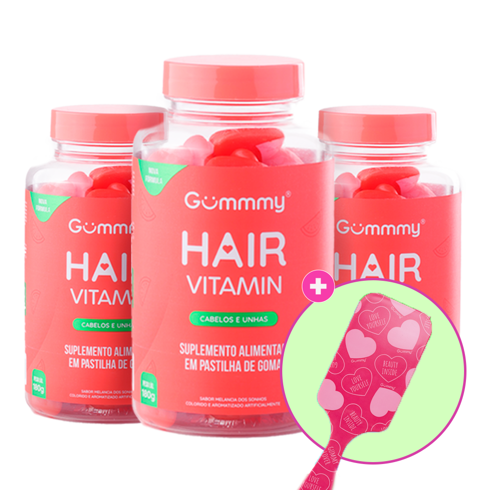 3 Gummy® Hair 180g + Escova ou Necessaire Xoxo