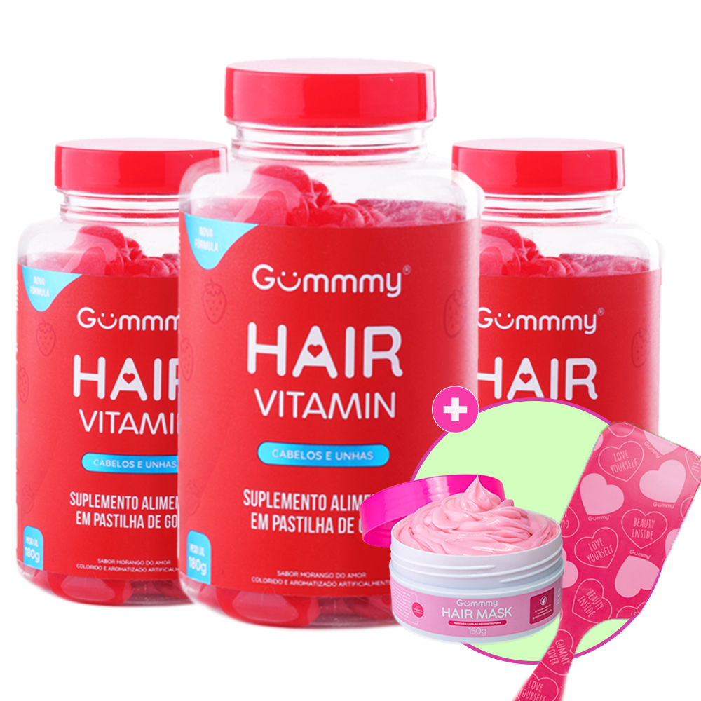 3 Gummy® Hair + 1 Escova + 1 Hair Mask