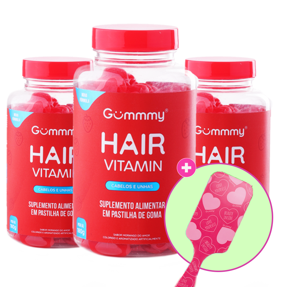 3 Gummy® Hair 180g + Escova ou Necessaire Xoxo