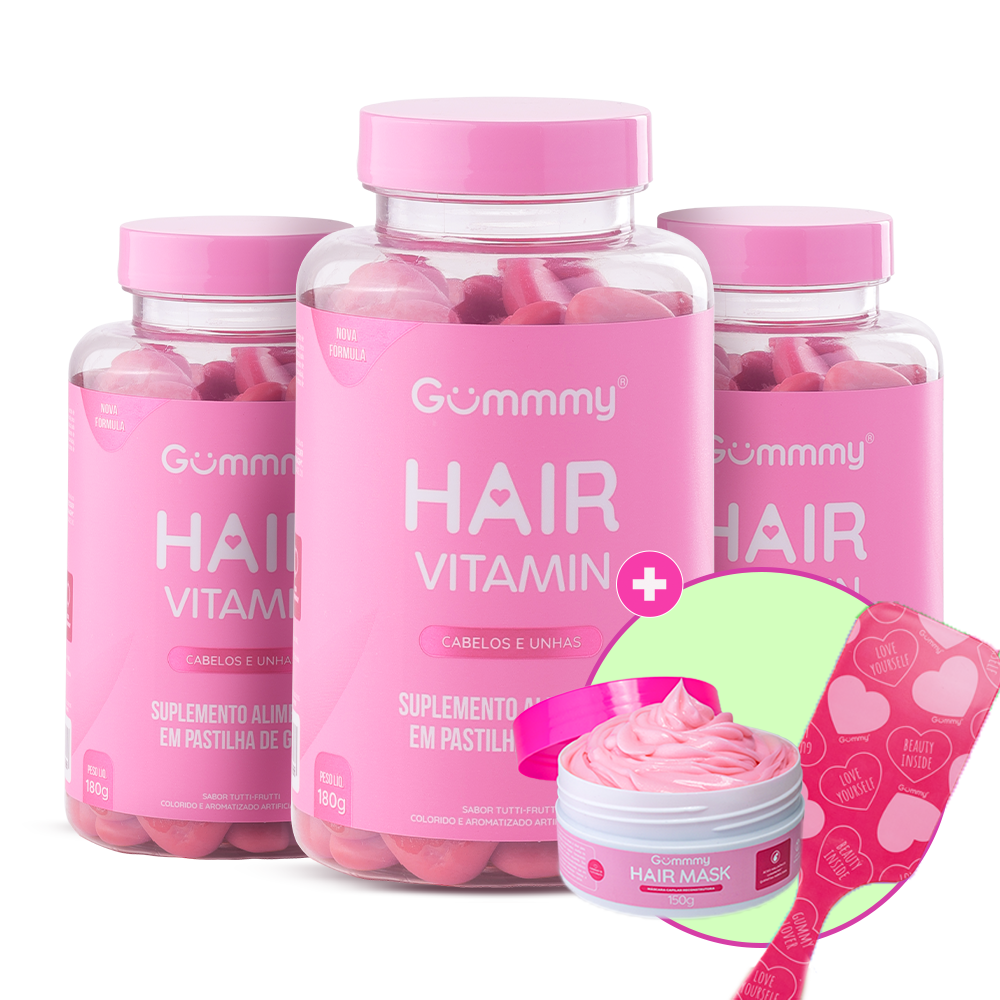 3 Gummy® Hair + 1 Escova + 1 Hair Mask