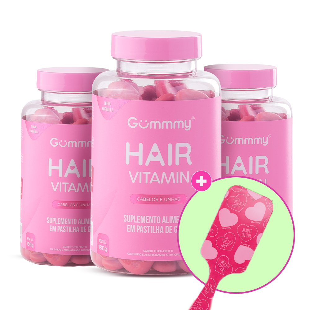 3 Gummy® Hair 180g + Escova ou Necessaire Xoxo