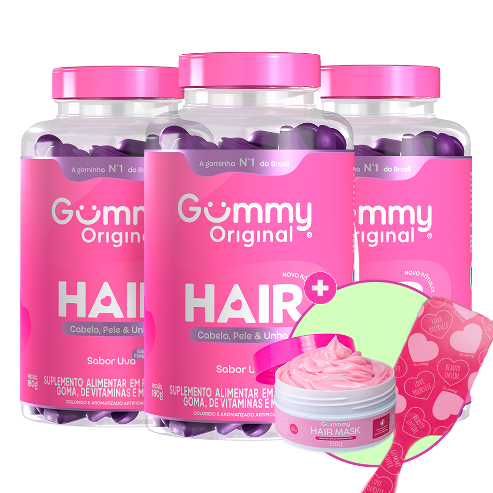 3 Gummy® Hair + 1 Escova + 1 Hair Mask