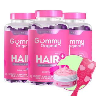 3 Gummy® Hair + 1 Escova + 1 Hair Mask