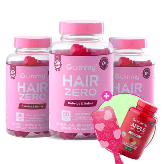 3 Gummy Hair Zero + 1 Vinagre de Maçã + 1 Escova Degradê