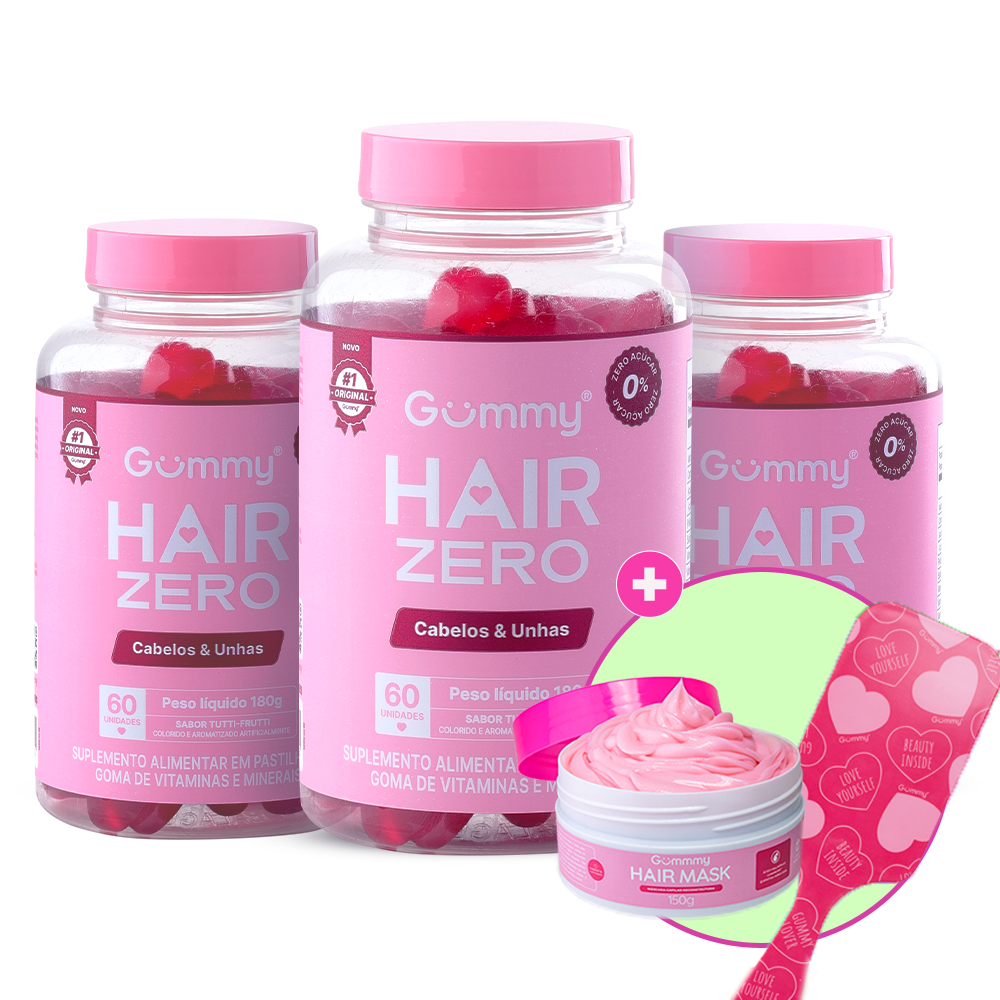 3 Gummy® Hair + 1 Escova + 1 Hair Mask