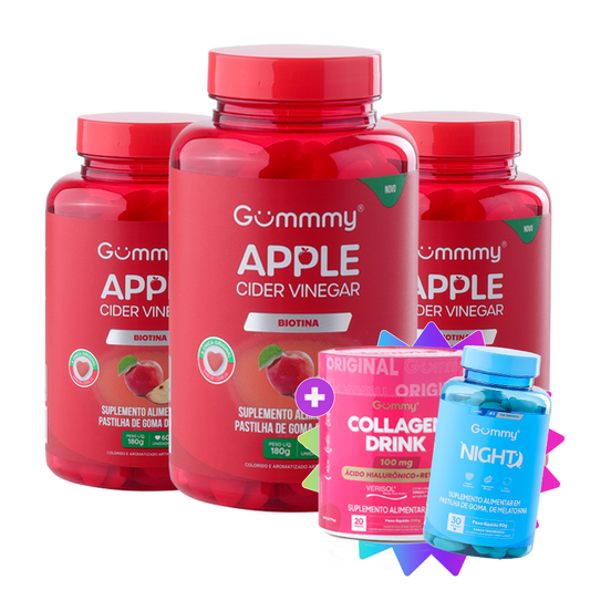 3 Vinagre de Maçã + 1 Gummy Night + 1 Collagen Drink Maçã Verde